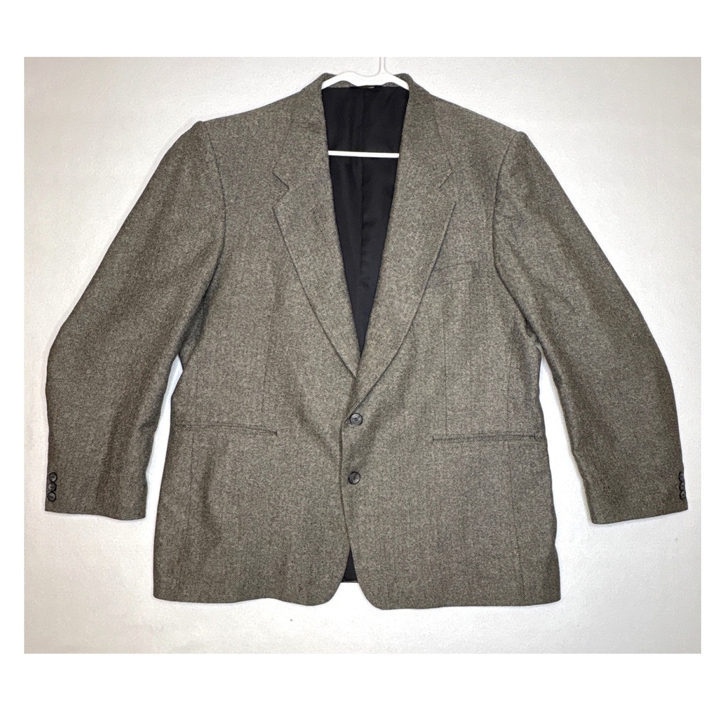 John Henry Mens Blazer Herringbone Two Button Sport Coat 46R Brown Grey